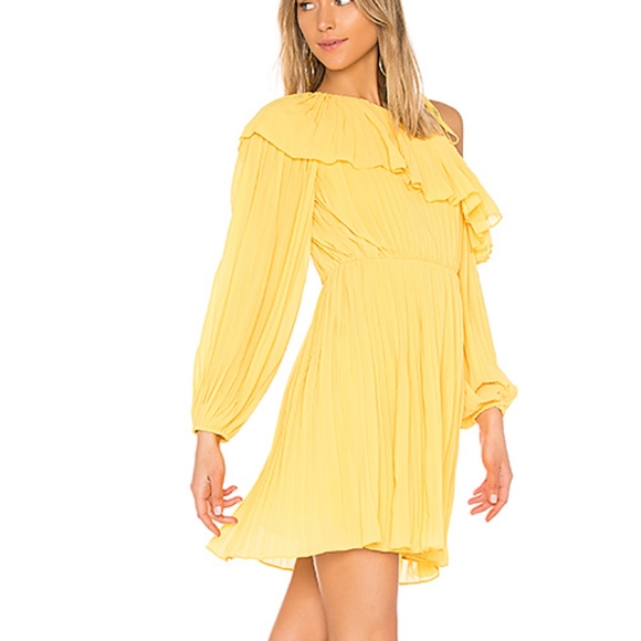 Endless Rose pleated one shoulder lemon dress NWT